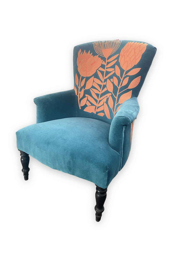 RUBY STAR TRADERS WARATAH EMBROIDERED ARM CHAIR TURQUOISE/BURNT ORANGE/TIMBER
