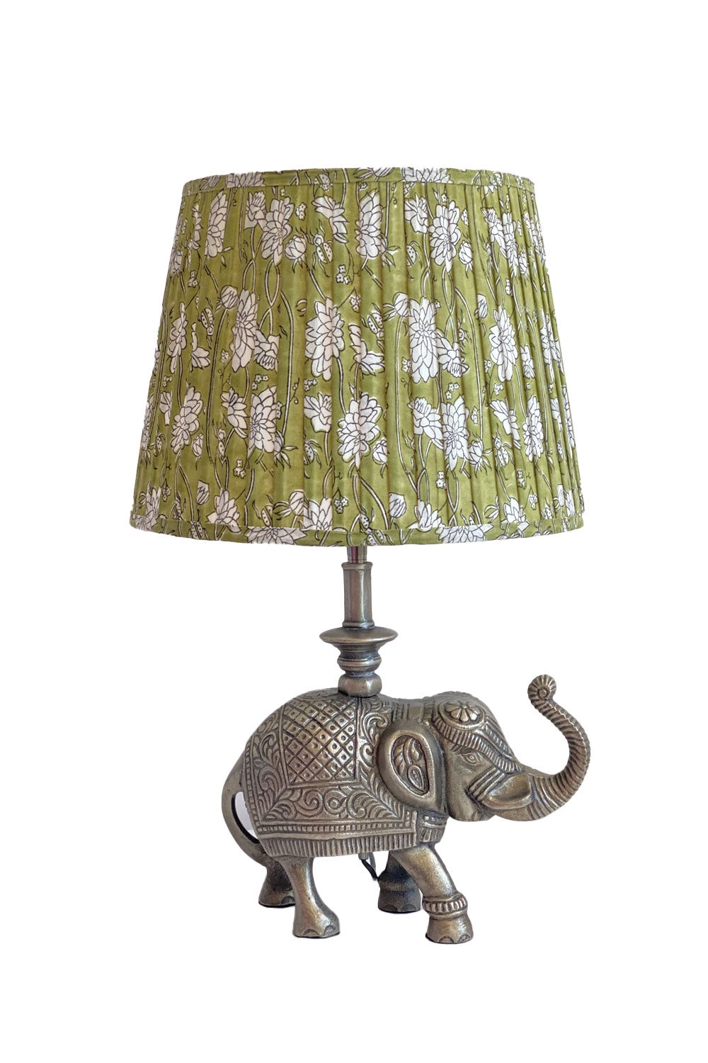 RUBY STAR TRADERS PLEATED TAPERED BLOCK PRINT LAMPSHADE PALE GREEN