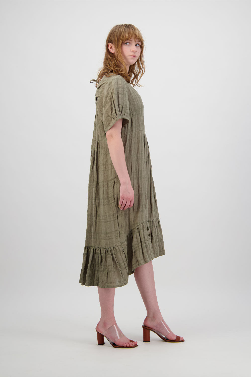 SABATINI TIERED CRINKLE LINEN DRESS PALM