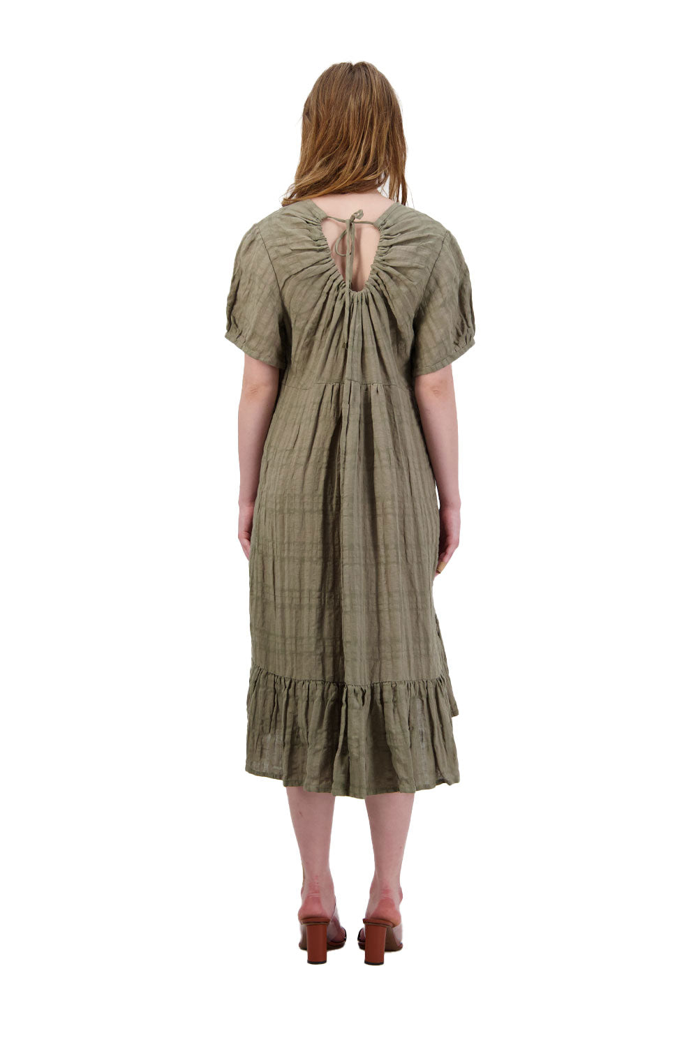 SABATINI TIERED CRINKLE LINEN DRESS PALM