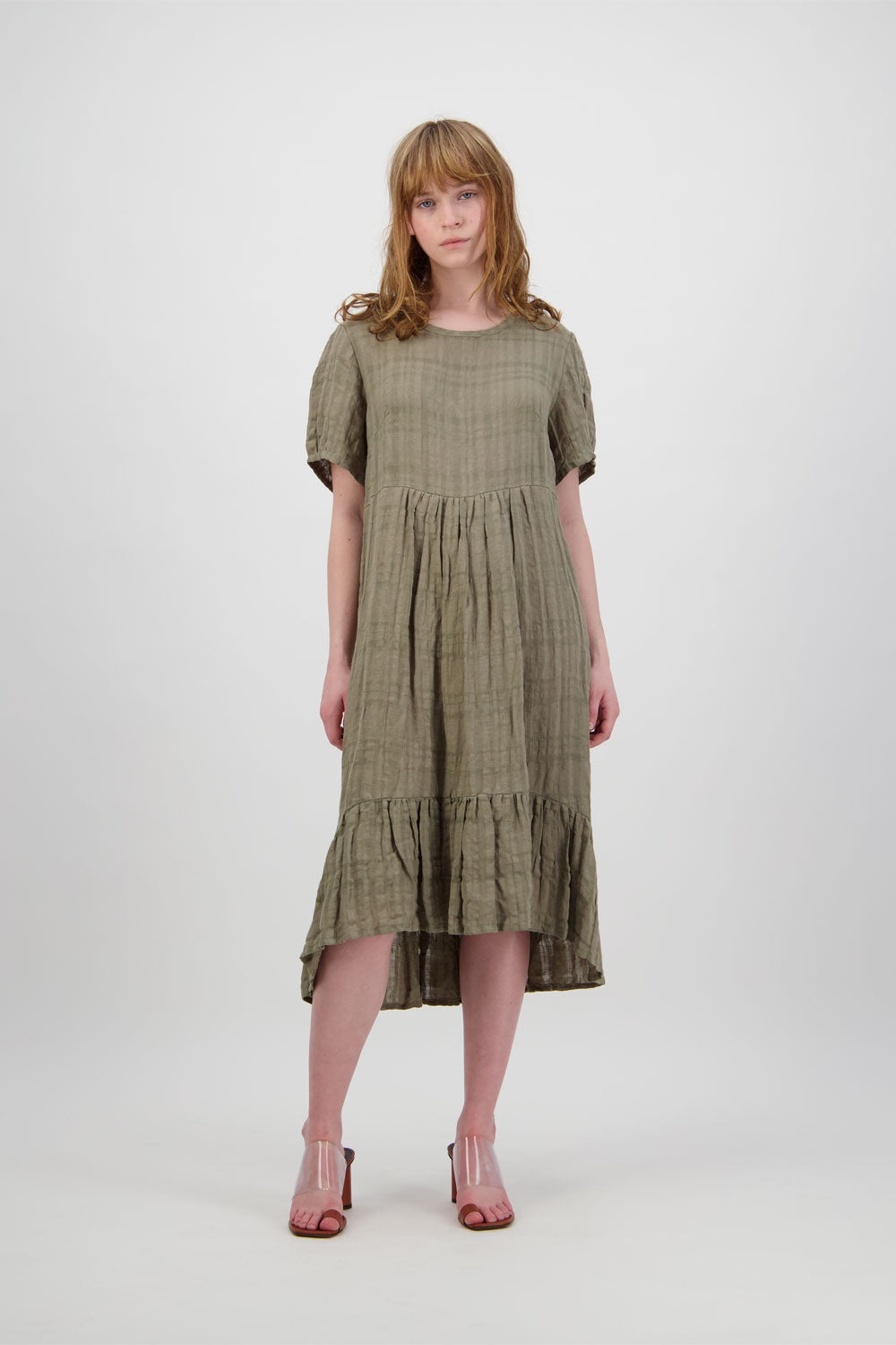 SABATINI TIERED CRINKLE LINEN DRESS PALM