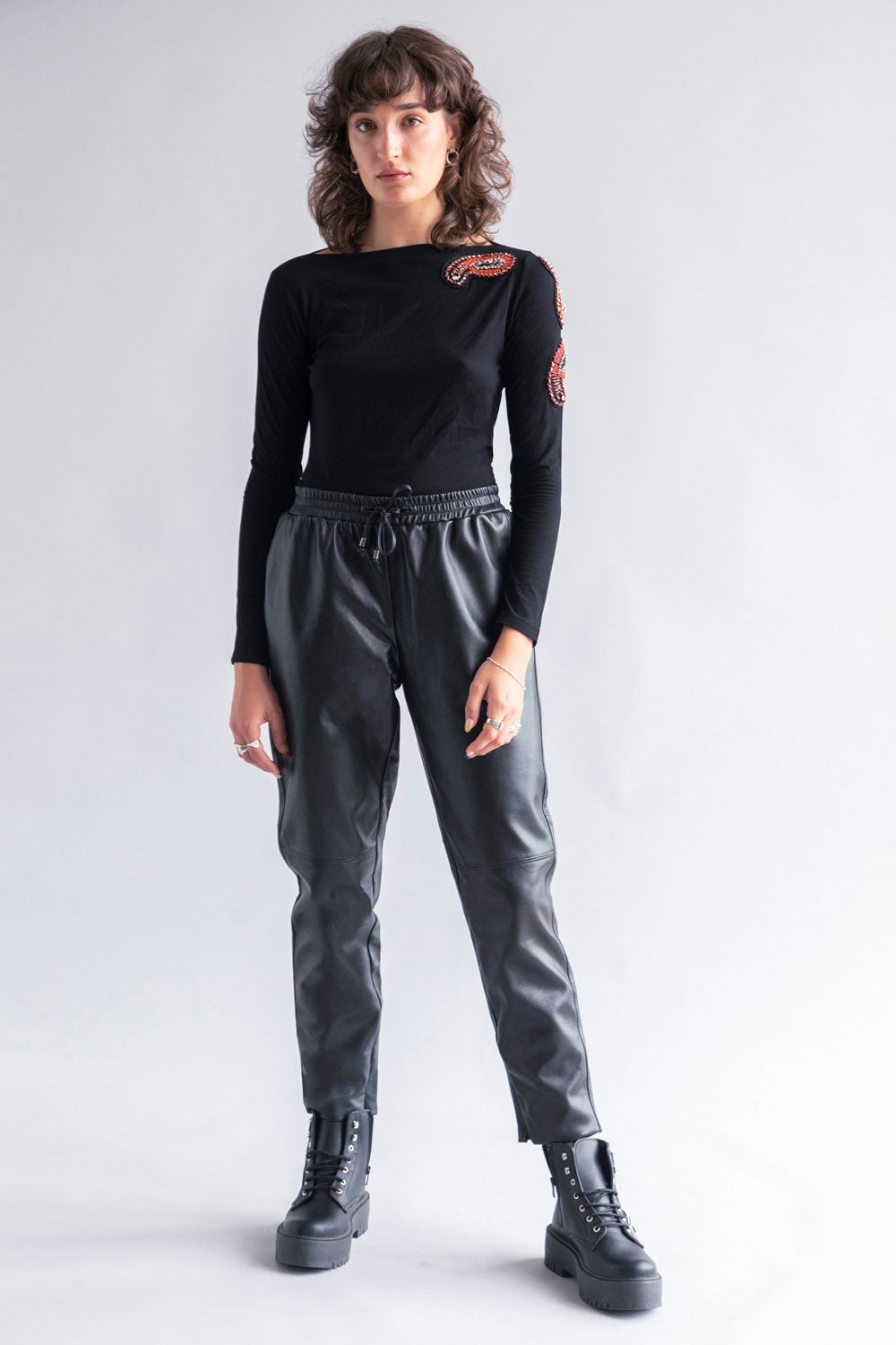 SABATINI FULL LEATHER TRACK PANTS / BLACK