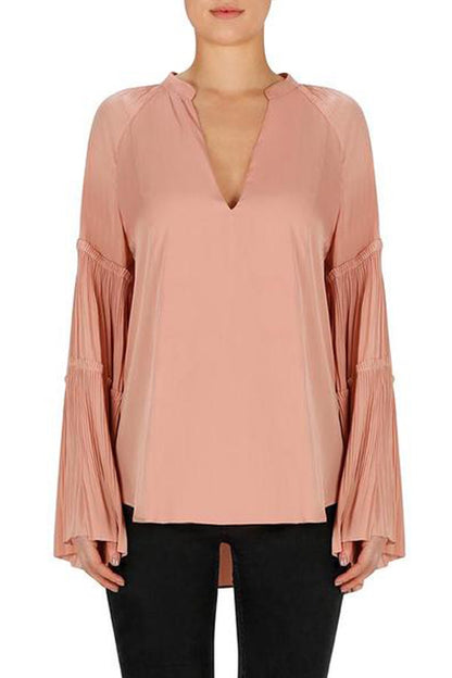 LUXE DELUX LOOK TWICE SUNRAY PLEAT BLOUSE TERRACOTTA