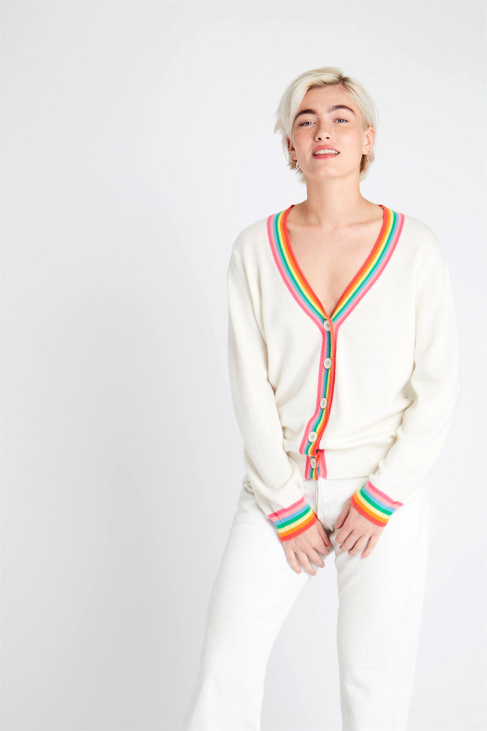 JUMPER 1234 RAINBOW CARDIGAN CREAM