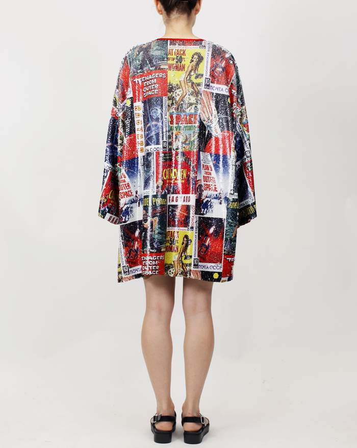 RAGYARD SCI FI POSTER PRINTED SEQUIN KIMONO