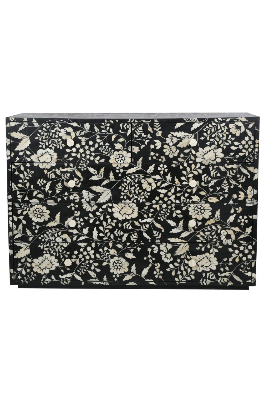 BONE INLAY 5-DRAWER CHEST CHINTZ BLACK