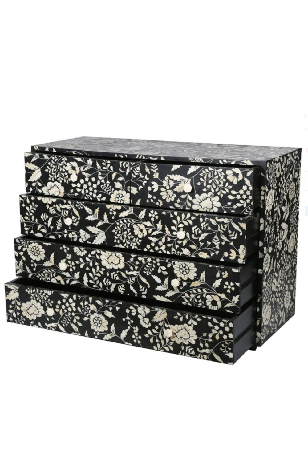 BONE INLAY 5-DRAWER CHEST CHINTZ BLACK