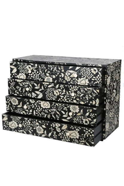 RUBY STAR TRADERS BONE INLAY 5-DRAWER CHEST CHINTZ BLACK