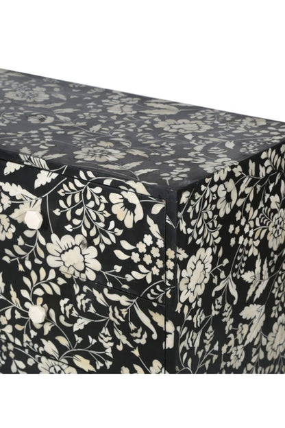 BONE INLAY 5-DRAWER CHEST CHINTZ BLACK