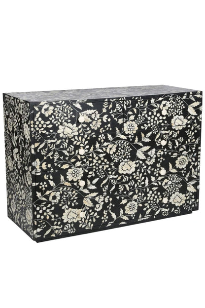 BONE INLAY 5-DRAWER CHEST CHINTZ BLACK