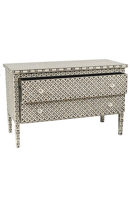 BONE INLAY GEOMETRIC 2 DRAWER CHEST BLACK/BONE