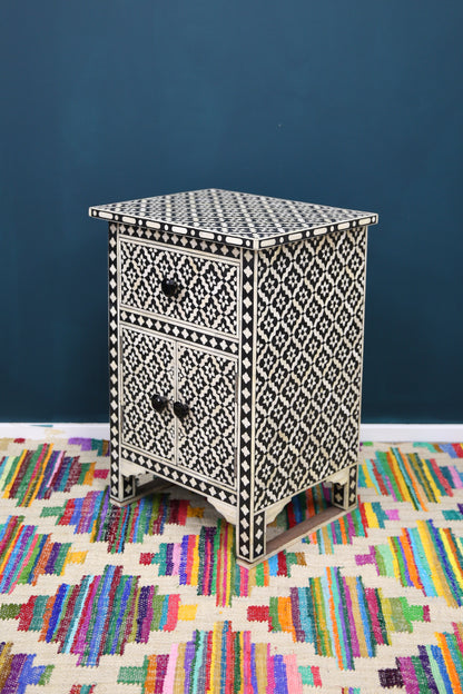 RUBY STAR TRADERS BONE INLAY SIDE CABINET BLACK GEOMETRIC