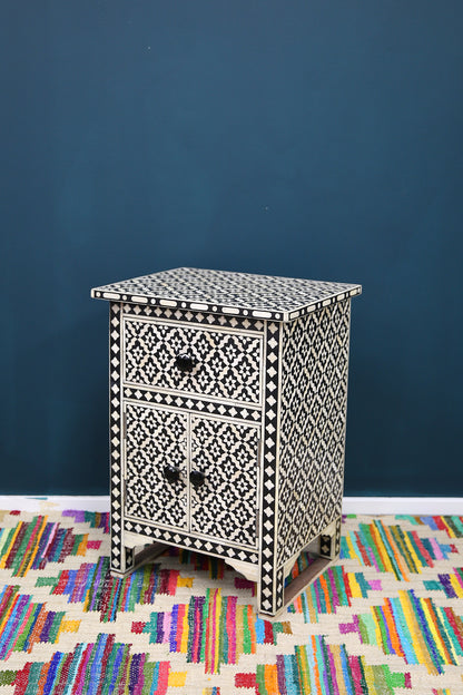 RUBY STAR TRADERS BONE INLAY SIDE CABINET BLACK GEOMETRIC